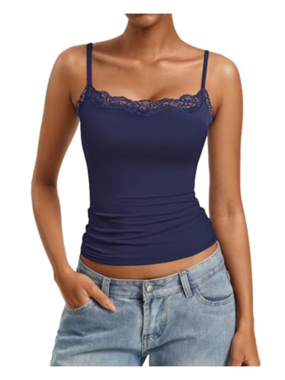 Lace Tank Top Double Lined Camisole Spaghetti Strap Square Neck Summer Outfits